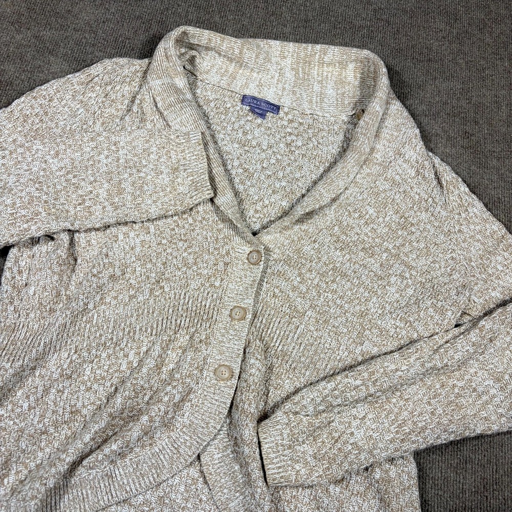 Laura Scott Cardigan Sweater Womens Large Beige Tight Knit Button Front Winter